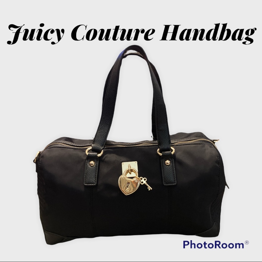 Juicy Couture Handbag Satchel Steffy Bag Classic Black Gold Heart Lock & Key